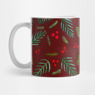 Christmas tree branches and berries - red and green Mug